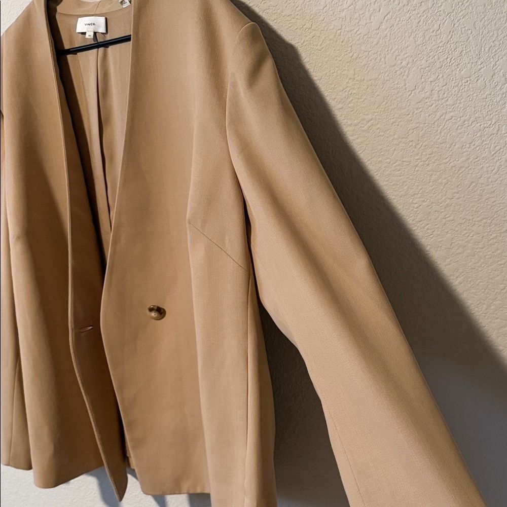 Vince Collarless Wool Blend Blazer in Straw Beige - Picture 5 of 7